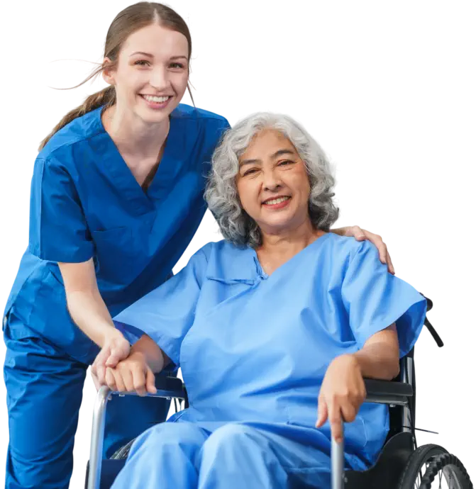 caregiver and an elderly smiling