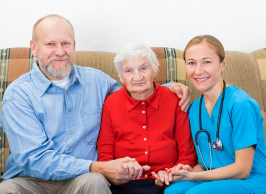 nurse and couple elder smiling